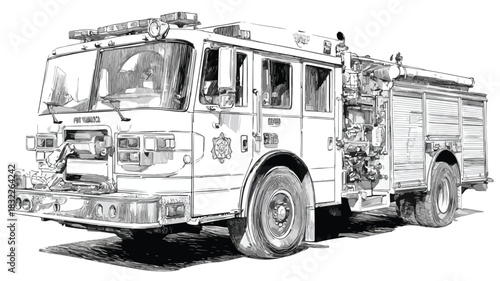 Professional Fire Truck Illustration with 'Firetruck' Text, Vector Artwork