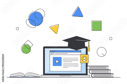 Minimalist E-Learning Flat Vector Illustration - Online Education Concept