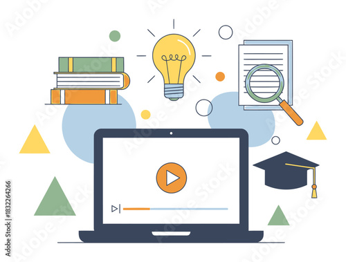 Minimalist E-Learning Flat Vector Illustration - Online Education Concept