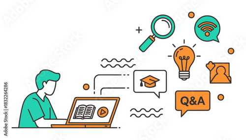 Modern Duotone Vector Illustration of Online Education and E-Learning