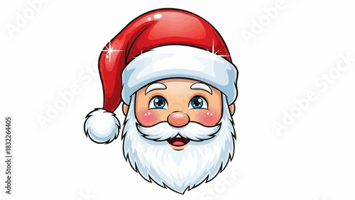 Illustration of santa claus face with red hat white beard and rosy cheeks on a white background