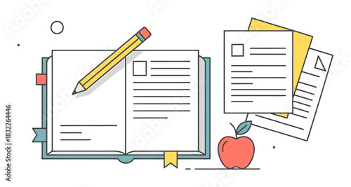 Minimalist Homework Assignment Flat Vector Illustration - Education Icon