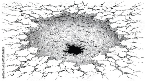Detailed Drawing of Double Hole with Outline, Vector Illustration