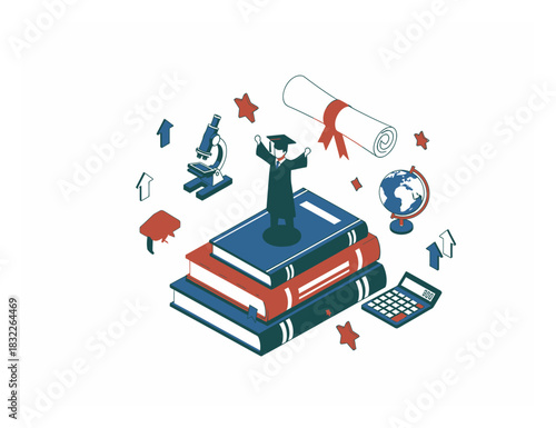 Isometric Graduation Success - Academic Achievement Vector Illustration