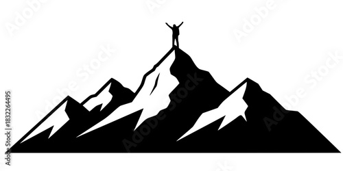 Minimalist Mountain Hiker Silhouette - Adventure Travel Icon