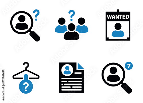 Icons represent hiring, job searching, and human resources concepts.