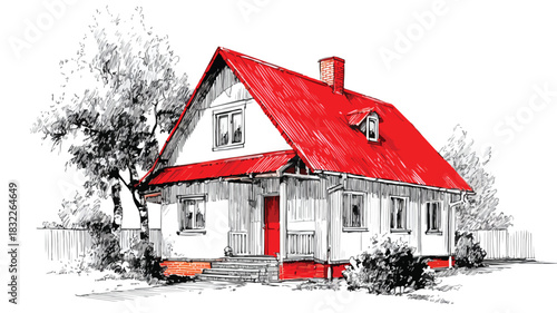 Modern Red Roof House Vector Illustration for Graphic Design Projects