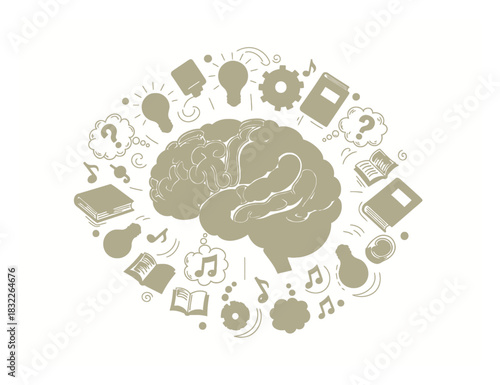 Brain Learning Process Hand-Drawn Vector Illustration