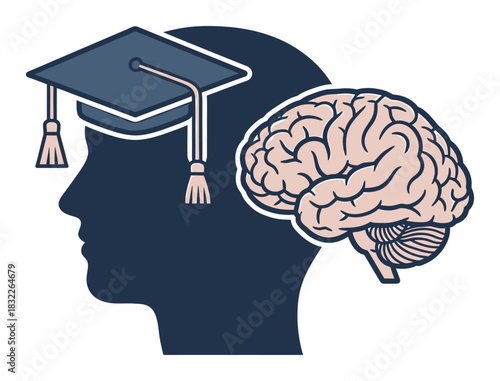 Brain Learning Process Duotone Vector Illustration