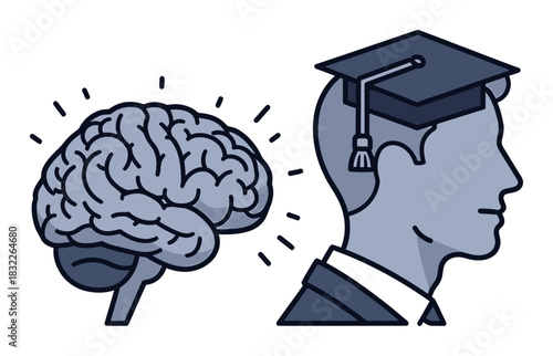 Brain Learning Process Duotone Vector Illustration