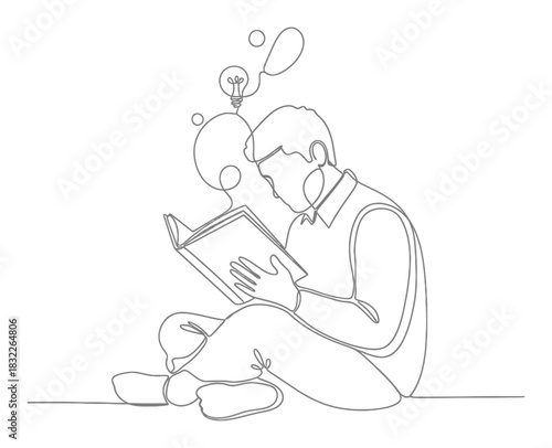 Minimalist Continuous Line Art: Book Reading, Knowledge, Elegant Curves
