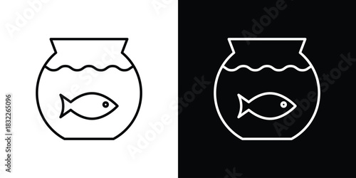 Fish bowl icon line drawing clipart symbol. Vector illustration
