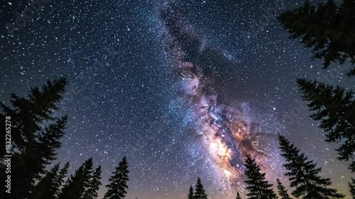 Night sky view over silhouetted forest trees