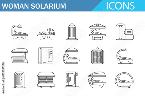 Spa and solarium equipment vector outline set for cosmetic medical design
