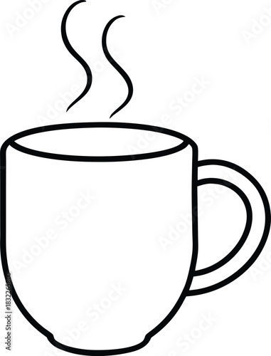 Mug with steam, simple line art icon for hot drinks isolated on transparent background