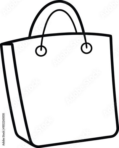 Outline drawing of a simple retail shopping bag icon isolated on transparent background