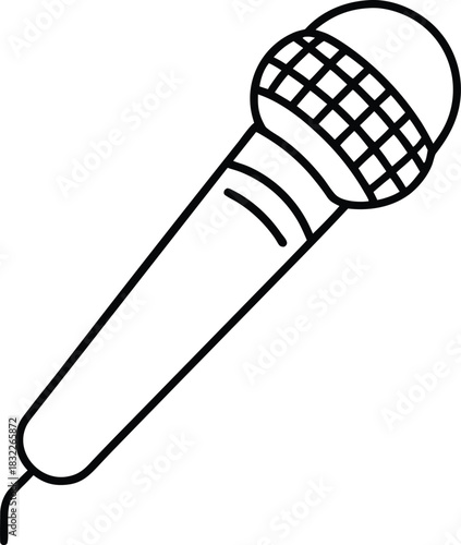 Minimalist line art illustration of a wired microphone isolated on transparent background