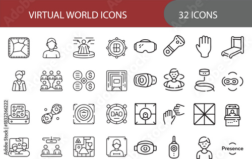 Collection of virtual world icons and symbols