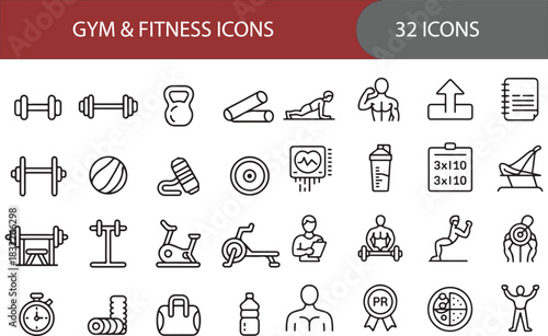 Hand drawn gym and fitness icons collection