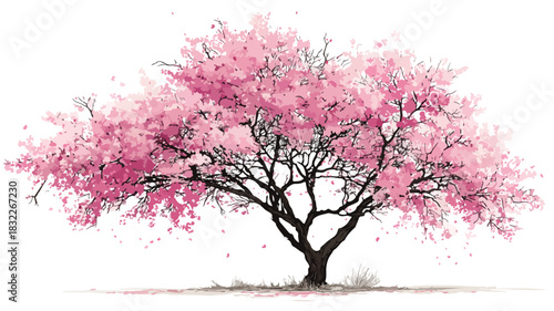 Elegant Tree with Pink Flowers Vector Illustration for Creative Projects