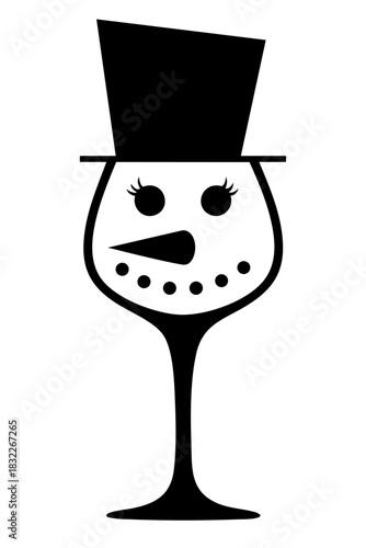 Snowman Wine Glass Christmas Silhouette – Snowman Face with Hat Holiday Drink Glass Decor