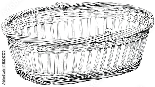 Elegant Wicker Basket with Basket Vector Illustration