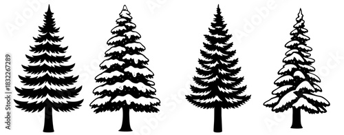 Winter Pine Trees Silhouette Bundle — Snowy Evergreen Forest Set for Christmas and Holiday Designs