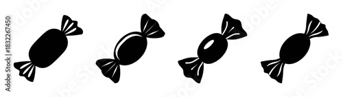 Vector drawing of halloween candy wrapped sweets holiday treat black and white illustration