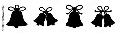 Elegant black bell silhouettes with bows vector graphic design for christmas holiday season decor