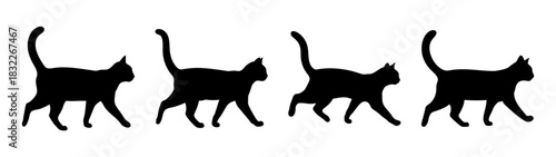 Silhouette cats vector art illustration of black cats walking in a row pet animal design