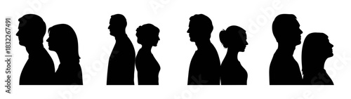 Black and white silhouette art print of crowd of people heads and shoulders illustration design