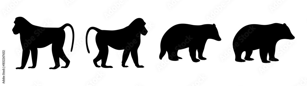 Fototapeta premium Silhouette art of dogs and boars illustration vector design black and white drawing animals