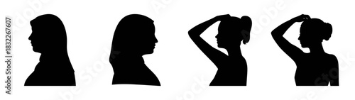 Black silhouette woman putting hair up vector illustration female figure fashion style beauty art