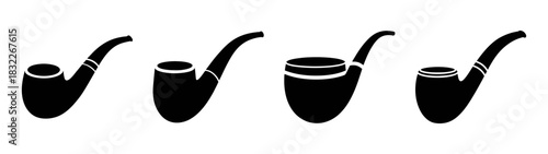 Smoking pipe collection vector illustration black and white tobacco pipe silhouette set for smokers