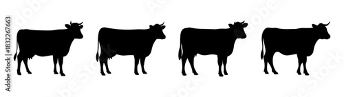 Black cow silhouette vector art illustration set for farming and agriculture design elements and graphics