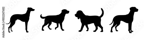 Dog silhouette vector art featuring various poses of dogs breed illustration for graphic design