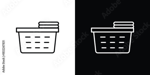 Laundry basket icon line drawing clipart symbol. Vector illustration