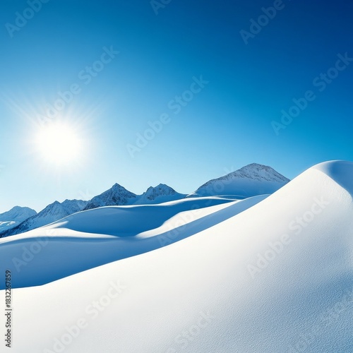 Snowy Peaks Bright Sun Over Winter Mountains Landscape, Snowscape, Mountain view