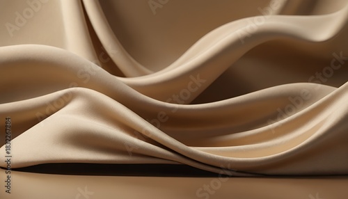 Fototapeta Naklejka Na Ścianę i Meble -  Luxury background for branding and product presentation. Beige color podium on gold fabric flying wave. 3d rendering illustration.
