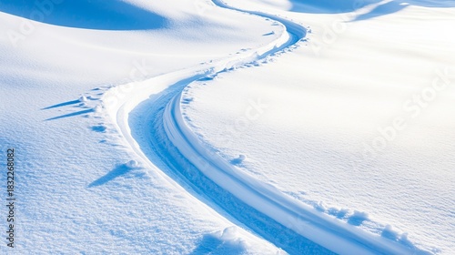 Snowy Trail Serpentine track through sunlit winter landscape, snow , track