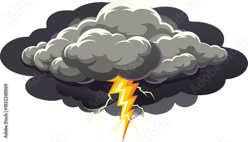 Lightning storm with dark clouds on a transparent background, showcasing dramatic flashes of light and turbulent weather..eps