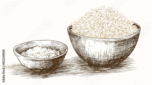 Exquisite Vector Illustration of Rice and Bowl - Detailed Outline Sketch for Professionals