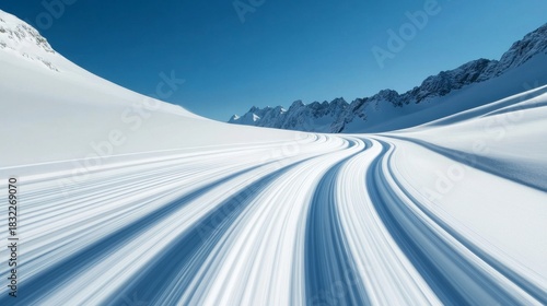Winterscape Tracks in Deep Snow, Mountain, Landscape