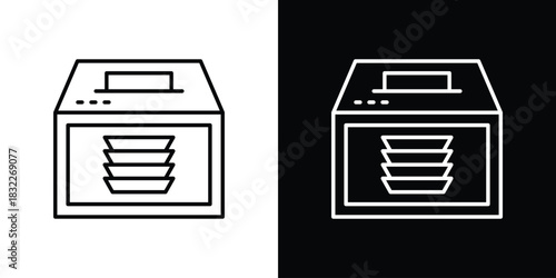 Money counting machine icon line drawing clipart symbol. Vector illustration