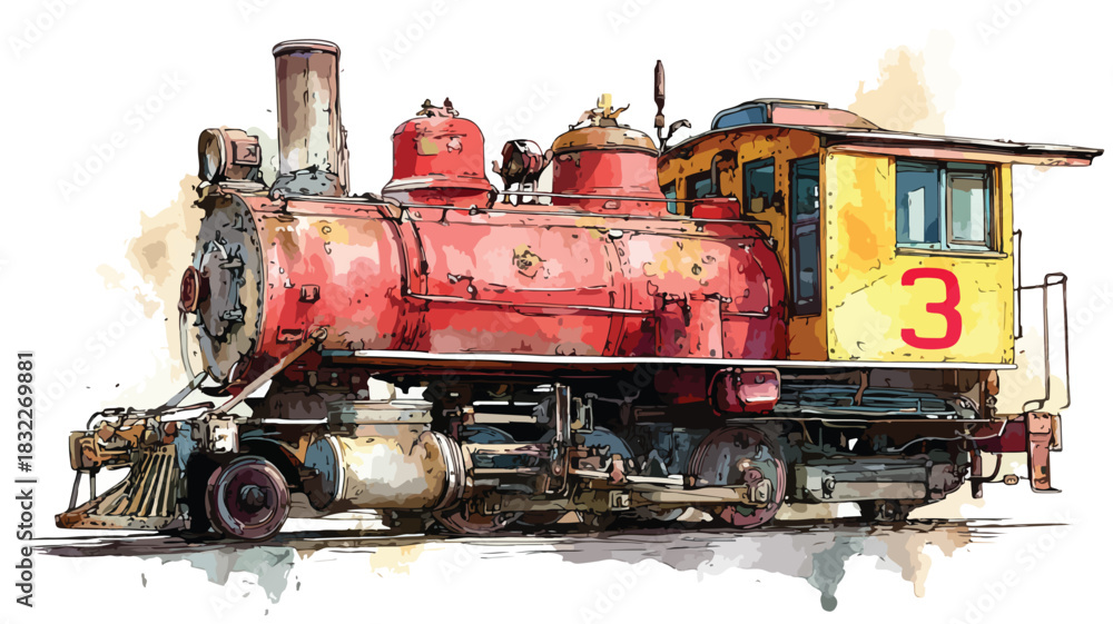 Fototapeta premium Train Number 3 Vector Painting for Transportation Enthusiasts