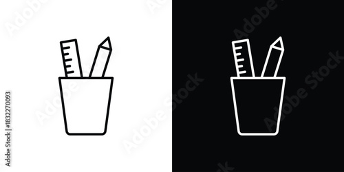 Pencil holder icon line drawing clipart symbol. Vector illustration