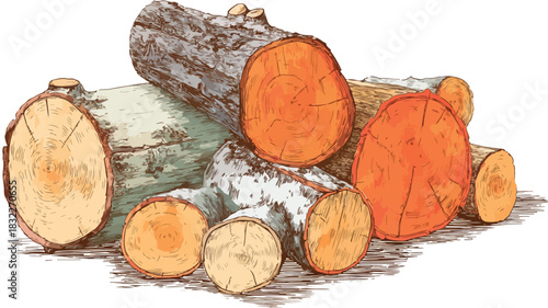 Wood Log Cut with Vector Logs Stock Photo