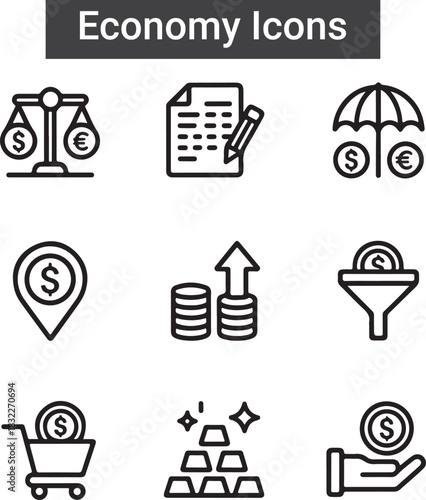 economic development icon set collection in outline style.
