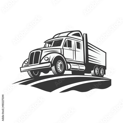 Vintage semi truck illustration on a hillside