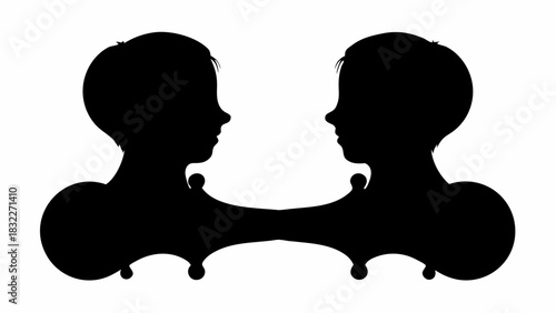 Silhouette of two facing figures creating optical illusion of a violin shape in the center